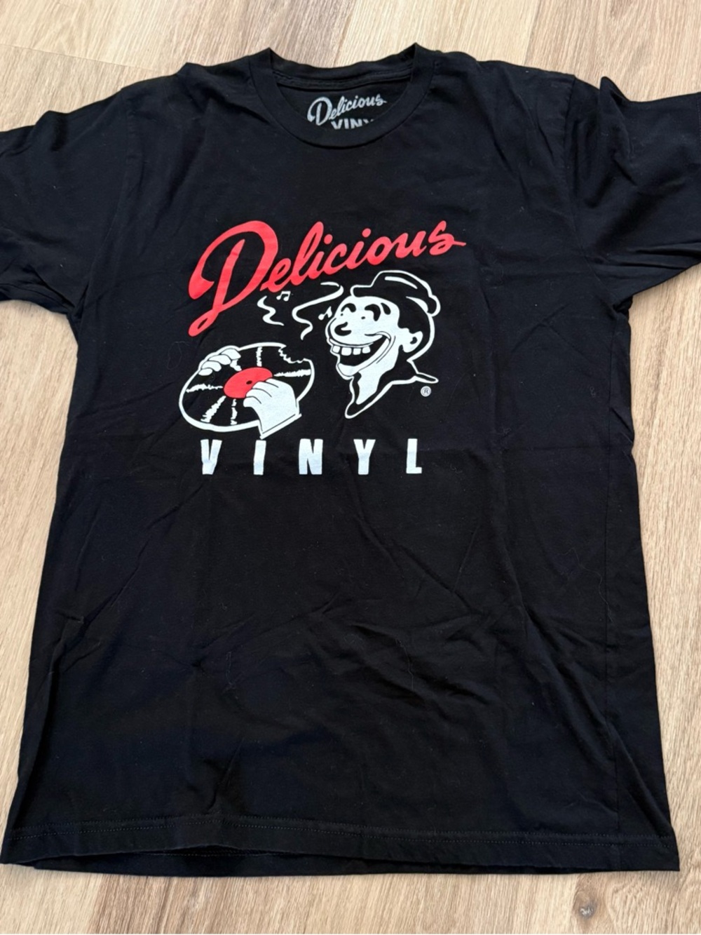 Delicious Vinyl Black T‑Shirt with Red and White Logo
